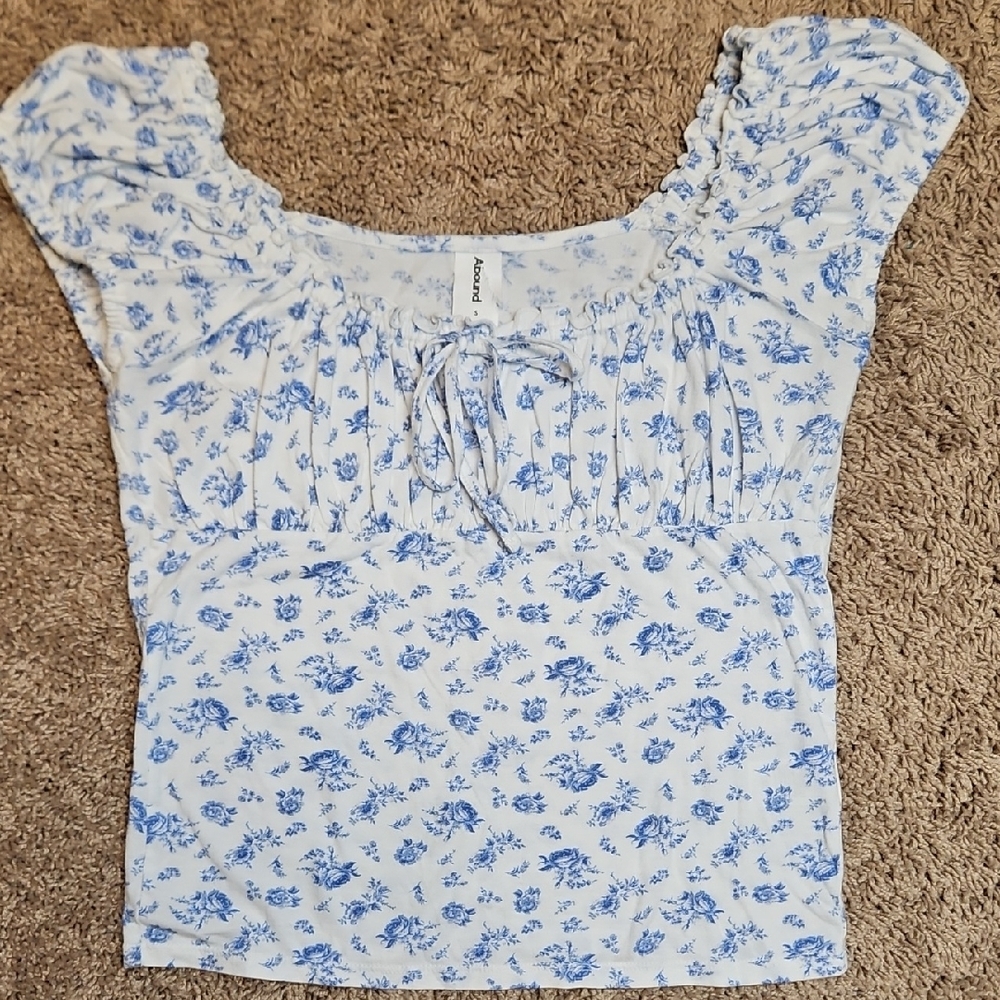 Abound Blue And White Floral Milkmaid Top